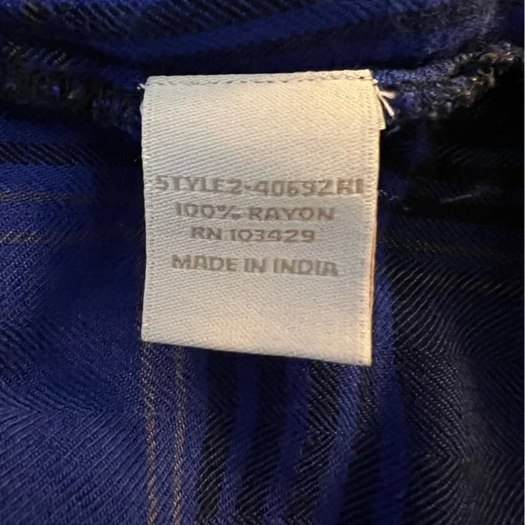 KC Khakis & Co Blue Black Plaid Button Down Shirt Rayon Roll Tab Sleeve Blouse - Picture 10 of 10